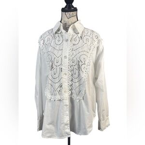 Char Vintage (1980’s-1990’s) White Elegant Cotton Lace Button-Down  Shirt - M